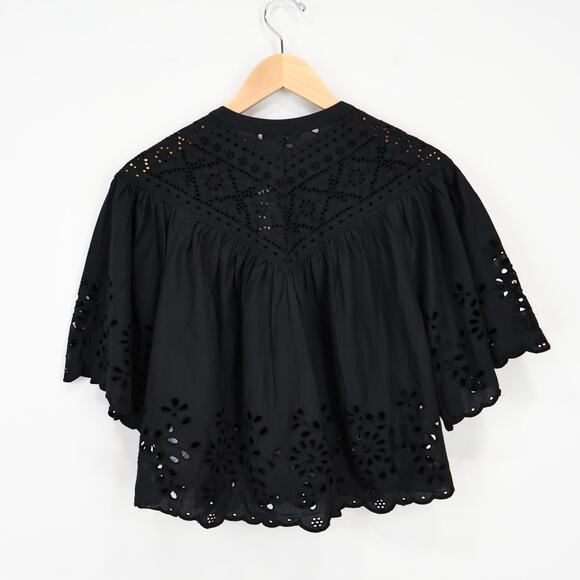 Madewell Embroidered Shirred Henley Top Black Size Small NWT - Picture 6 of 8
